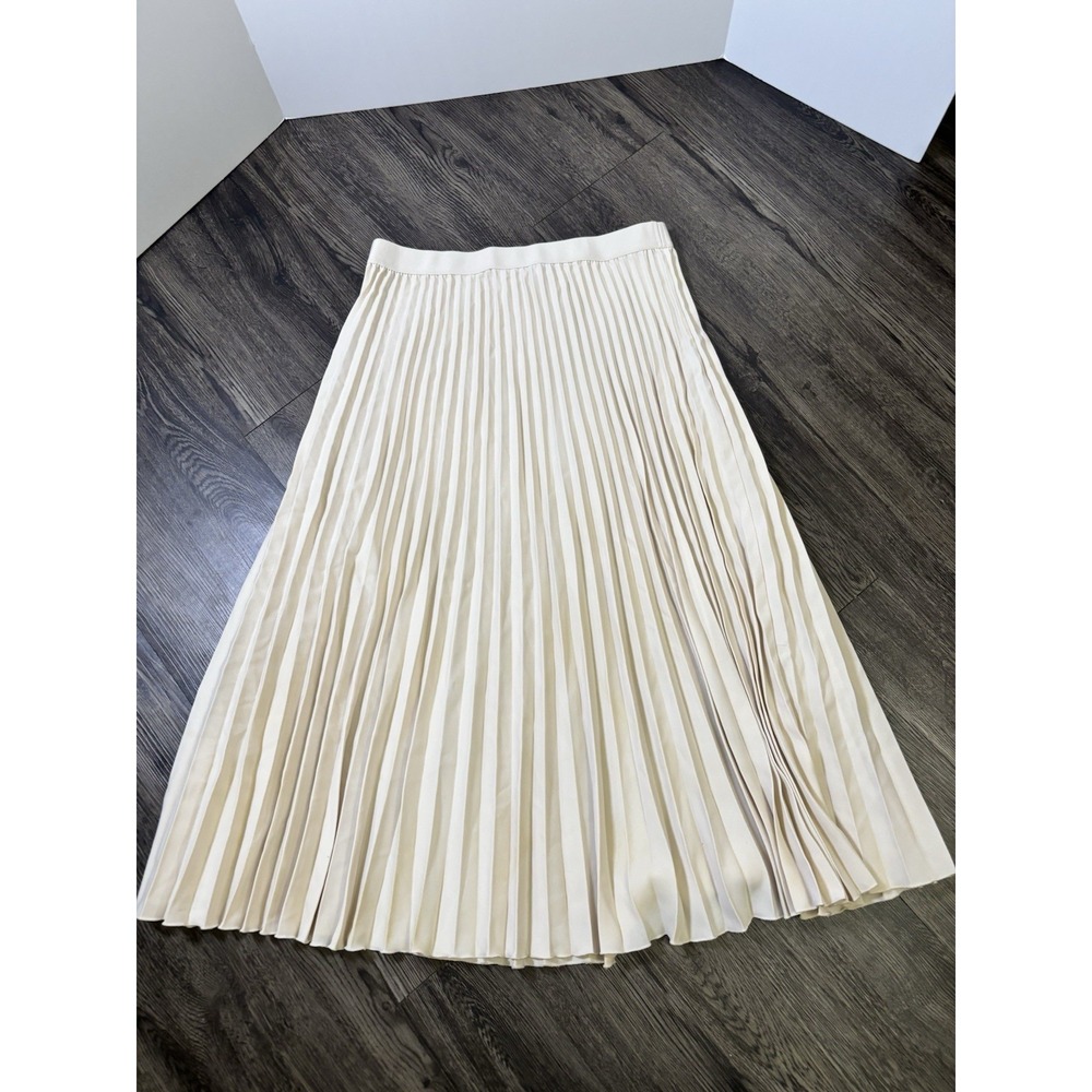 H&M Women's Light Brown Satin Pleated Flowy Midi Skirt Size L